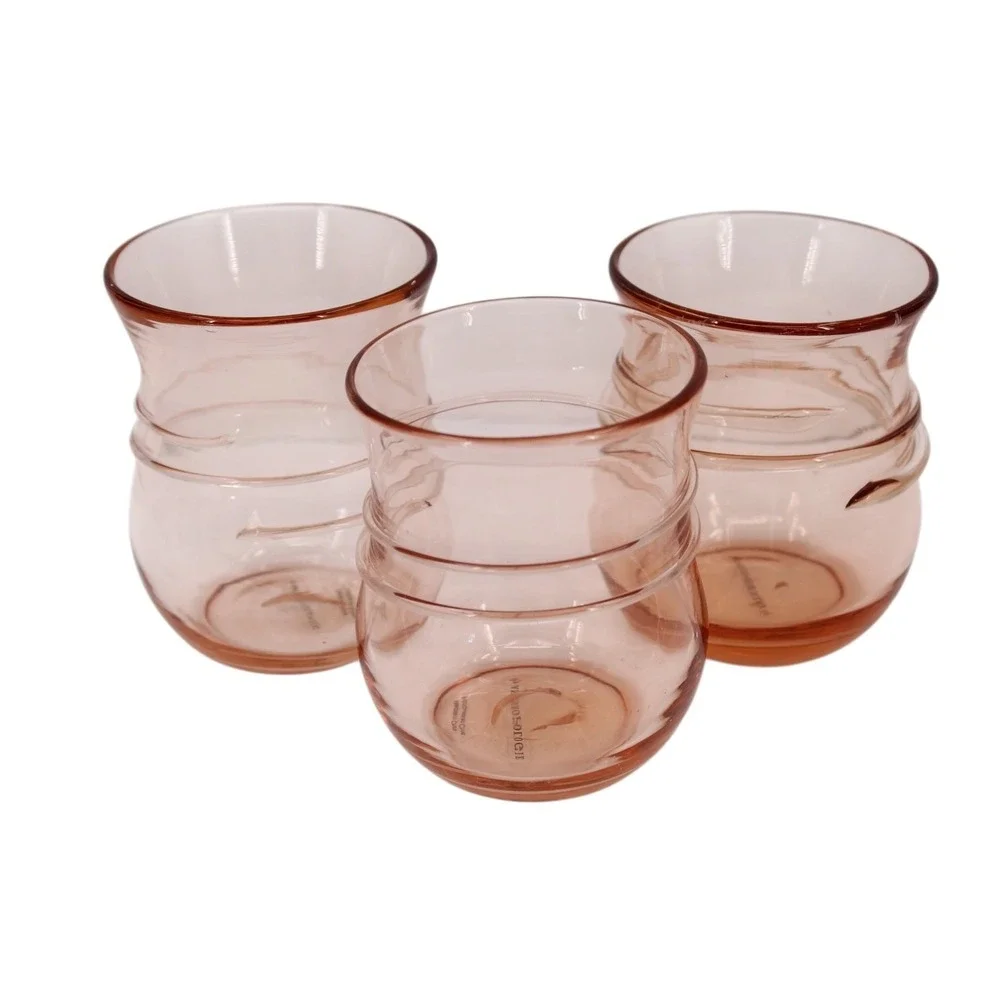 Anthropologie Artois Swirl Glass Tumbler set of 3 Pink Peach Hand Blown